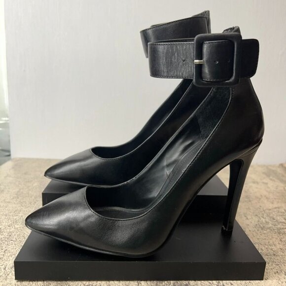 Aldo Black Pointy Toe Ankle Buckle Stiletto Heels Size 8.5 - Picture 1 of 13